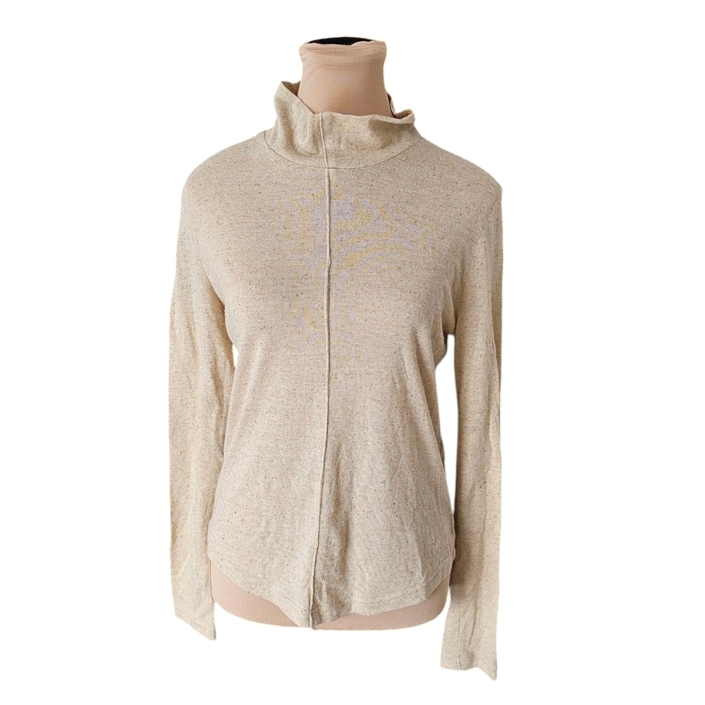 Eve Gravel Cream Speckle Long Sleeve Turtleneck Top Sz S
